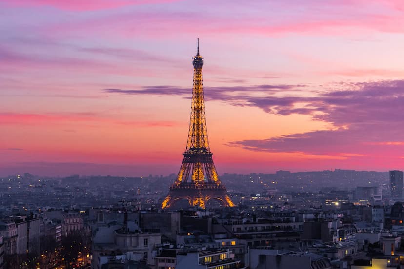 Eiffel Tower at sunset in Paris